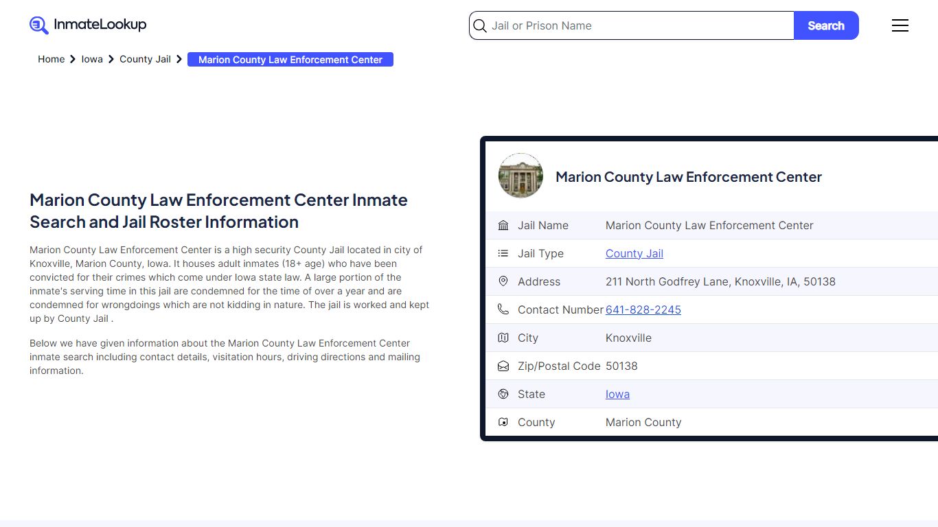 Marion County Law Enforcement Center (IA) Inmate Search Iowa - Inmate ...